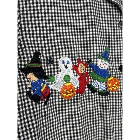 Vintage Lemon Grass Applique Button Shirt Halloween Black Check Trick-or-Treat M - Picture 4 of 13